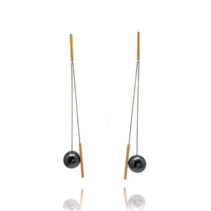 Swinging Gold And Hematite Sphere Earrings-Earrings-Yoko Takirai-Pistachios