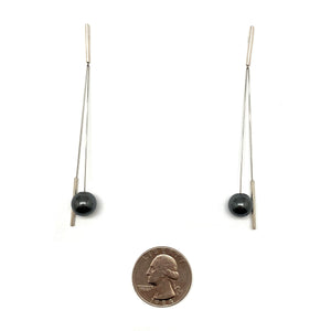 Swinging Silver And Hematite Sphere Earrings-Earrings-Yoko Takirai-Pistachios