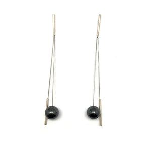 Swinging Silver And Hematite Sphere Earrings-Earrings-Yoko Takirai-Pistachios