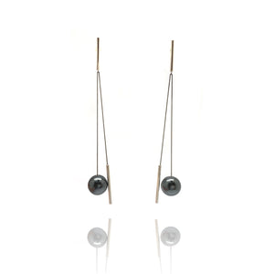 Swinging Silver And Hematite Sphere Earrings-Earrings-Yoko Takirai-Pistachios