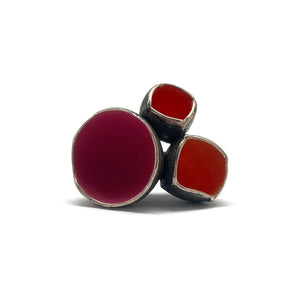 Tri-Circle Pink and Oxidized Silver Ring-Rings-Sabine Müller-Pistachios