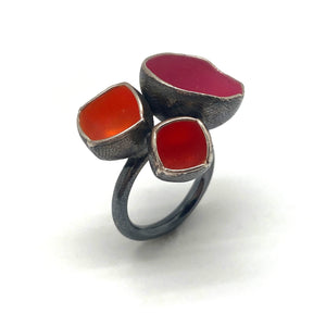 Tri-Circle Pink and Oxidized Silver Ring-Rings-Sabine Müller-Pistachios