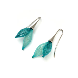 Two Tone Blue Nylon Double Bulb Earrings-Earrings-Dorine Decayeux-Pistachios