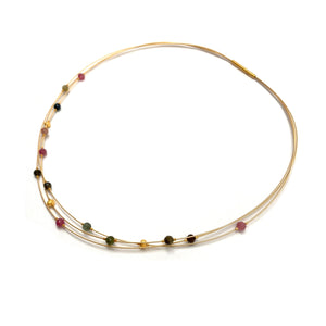 Watermelon Tourmaline and Gold Petite Collar Necklace-Necklaces-Bernd Wolf-Pistachios