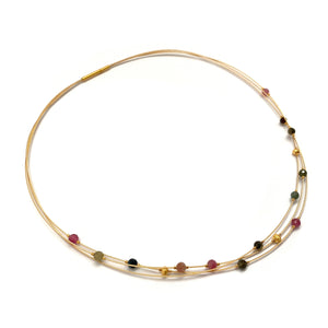 Watermelon Tourmaline and Gold Petite Collar Necklace-Necklaces-Bernd Wolf-Pistachios