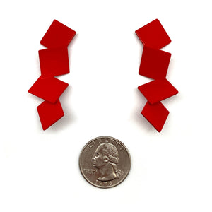 Yu Hiraishi - Quad Square Drop Stud Earrings-Earrings-Wearing Red: Ignite the Fire-Pistachios