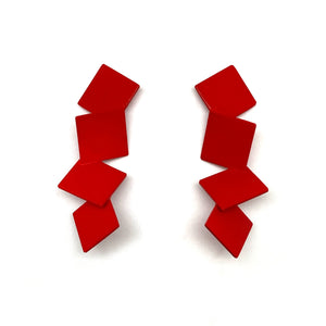 Yu Hiraishi - Quad Square Drop Stud Earrings-Earrings-Wearing Red: Ignite the Fire-Pistachios