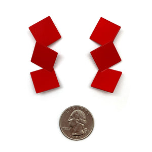 Yu Hiraishi - Tri Square Clip On Earrings-Earrings-Wearing Red: Ignite the Fire-Pistachios