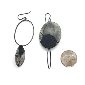 Black and White Asymmetric Oval Drops-Earrings-Myung Urso-Pistachios