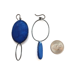 Blue Asymmetric Oval Drops-Earrings-Myung Urso-Pistachios