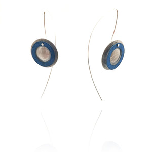 Double Circle Earrings - Silver and Blue-Earrings-Mariusz Fatyga-Pistachios