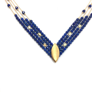 Lapis and Gold 'V' Necklace-Necklaces-Bernd Wolf-Pistachios