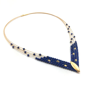 Lapis and Gold 'V' Necklace-Necklaces-Bernd Wolf-Pistachios