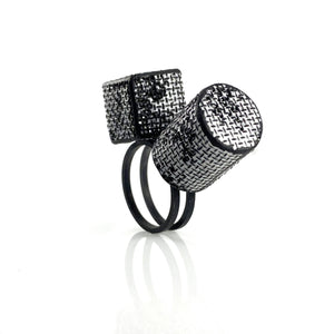 Mesh Cylinder and Cube Ring-Rings-Sandra Salaices-Pistachios