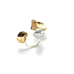 Open Silver and Gold Three-Petal Ring-Rings-Emi Nakamura-Pistachios