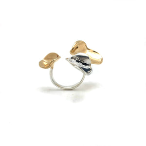 Open Silver and Gold Three-Petal Ring-Rings-Emi Nakamura-Pistachios