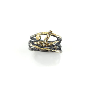 Oxidized Silver, Pave set Diamonds and 22k Gold Wrap Ring-Rings-Arthur Ragauskas-Pistachios