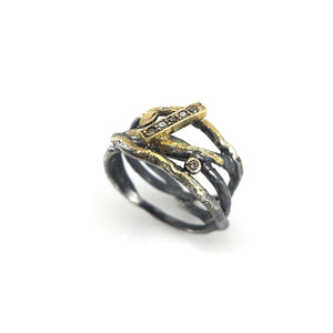 Oxidized Silver, Pave set Diamonds and 22k Gold Wrap Ring-Rings-Arthur Ragauskas-Pistachios