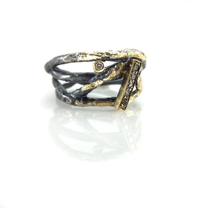 Oxidized Silver, Pave set Diamonds and 22k Gold Wrap Ring-Rings-Arthur Ragauskas-Pistachios