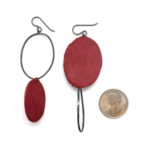 Red Asymmetric Oval Drops-Earrings-Myung Urso-Pistachios