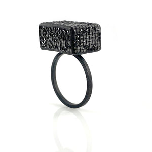 Small Mesh Rectangle Cube Ring-Rings-Sandra Salaices-Pistachios