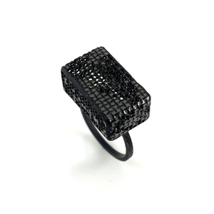 Small Mesh Rectangle Cube Ring-Rings-Sandra Salaices-Pistachios